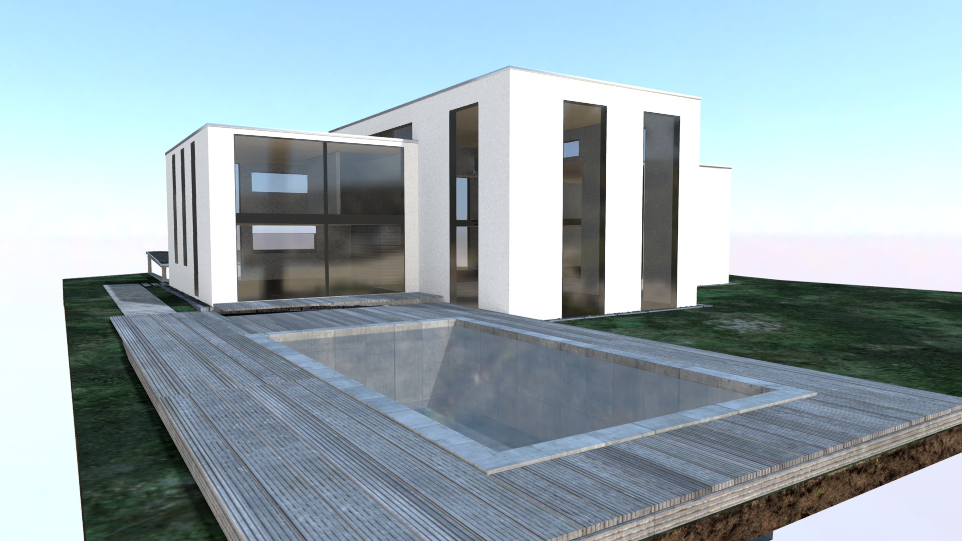 3D model architectural visualisation - This is a 3D model of the architectural visualisation. The 3D model is about a building with a pool.
