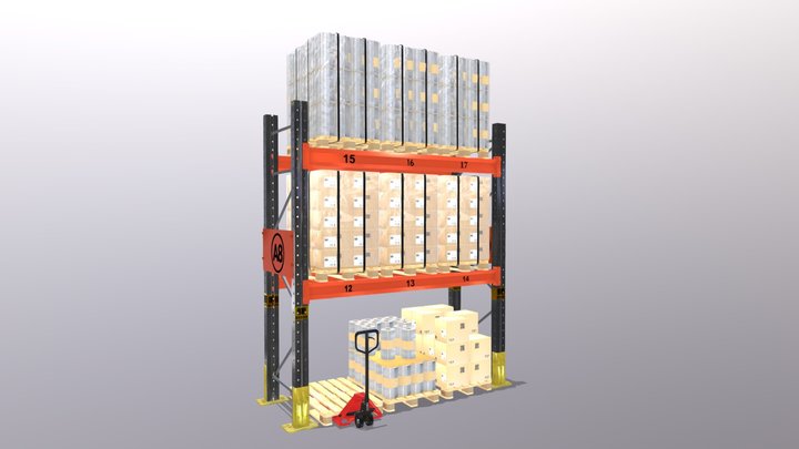 Warehouse Storage System with Hand Truck 3D Model
