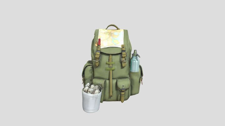 #AroundTheWorld# military green rucksack, 3D Model