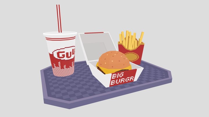 Low-poly fast food meal 3D Model