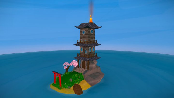 Japanese Beacon Tower Island 3D Model