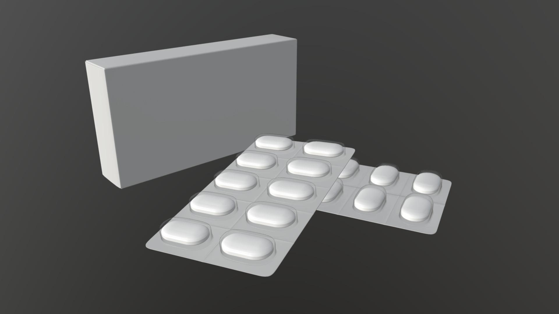 3D model pills in blister with box - This is a 3D model of the pills in blister with box. The 3D model is about a group of white plates.