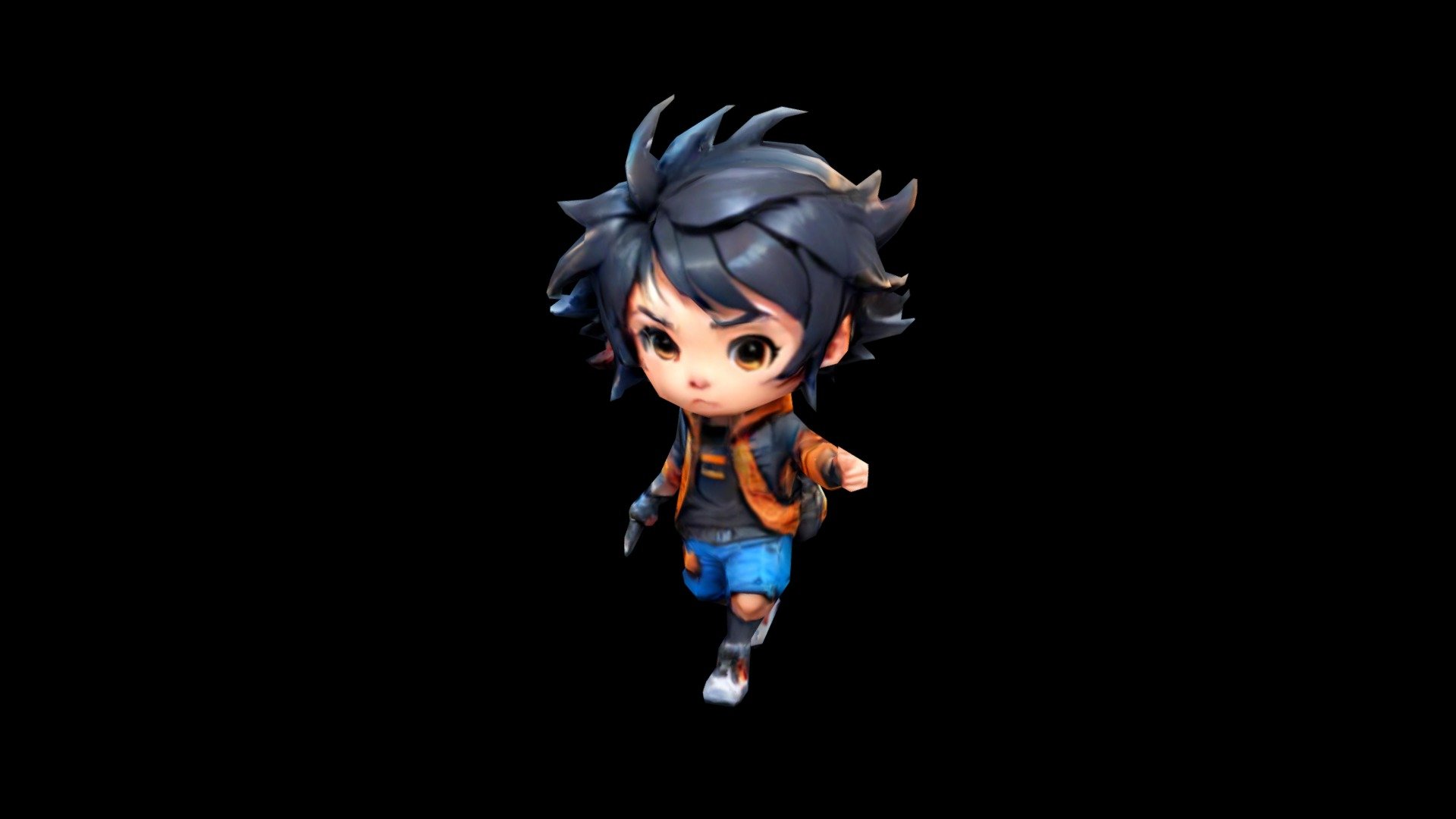 Anime-style child with spiky black hair and oran - Download Free 3D ...