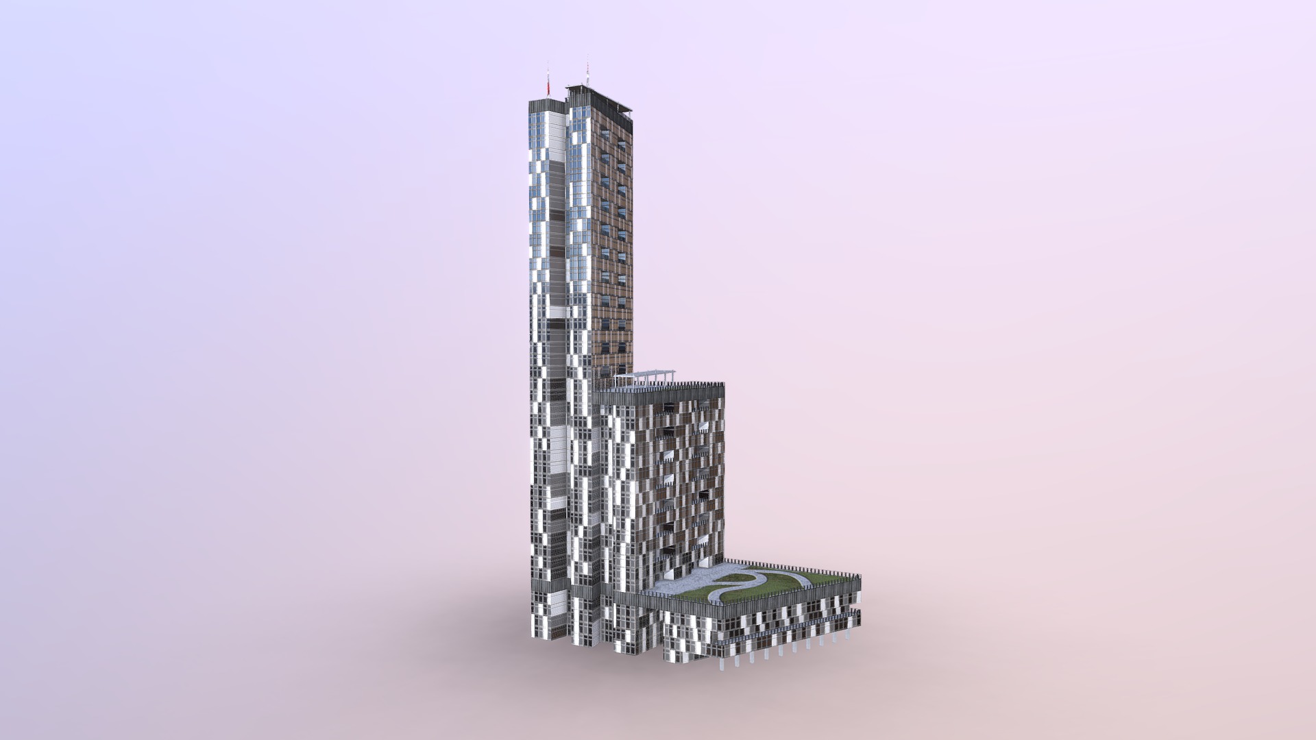 3D model Zofia tower - This is a 3D model of the Zofia tower. The 3D model is about a tall building with a green roof.