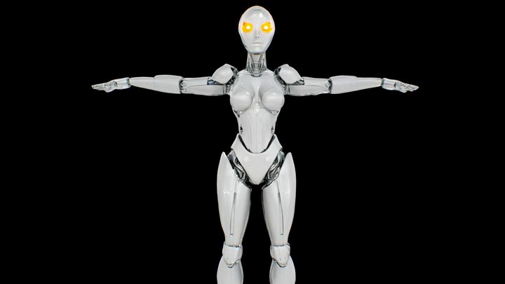 Humanoid robot scifi women, T-pose, Full Body
