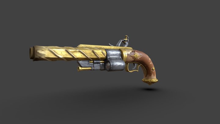 Stylized Fantasy Flintlock Revolver 3D Model
