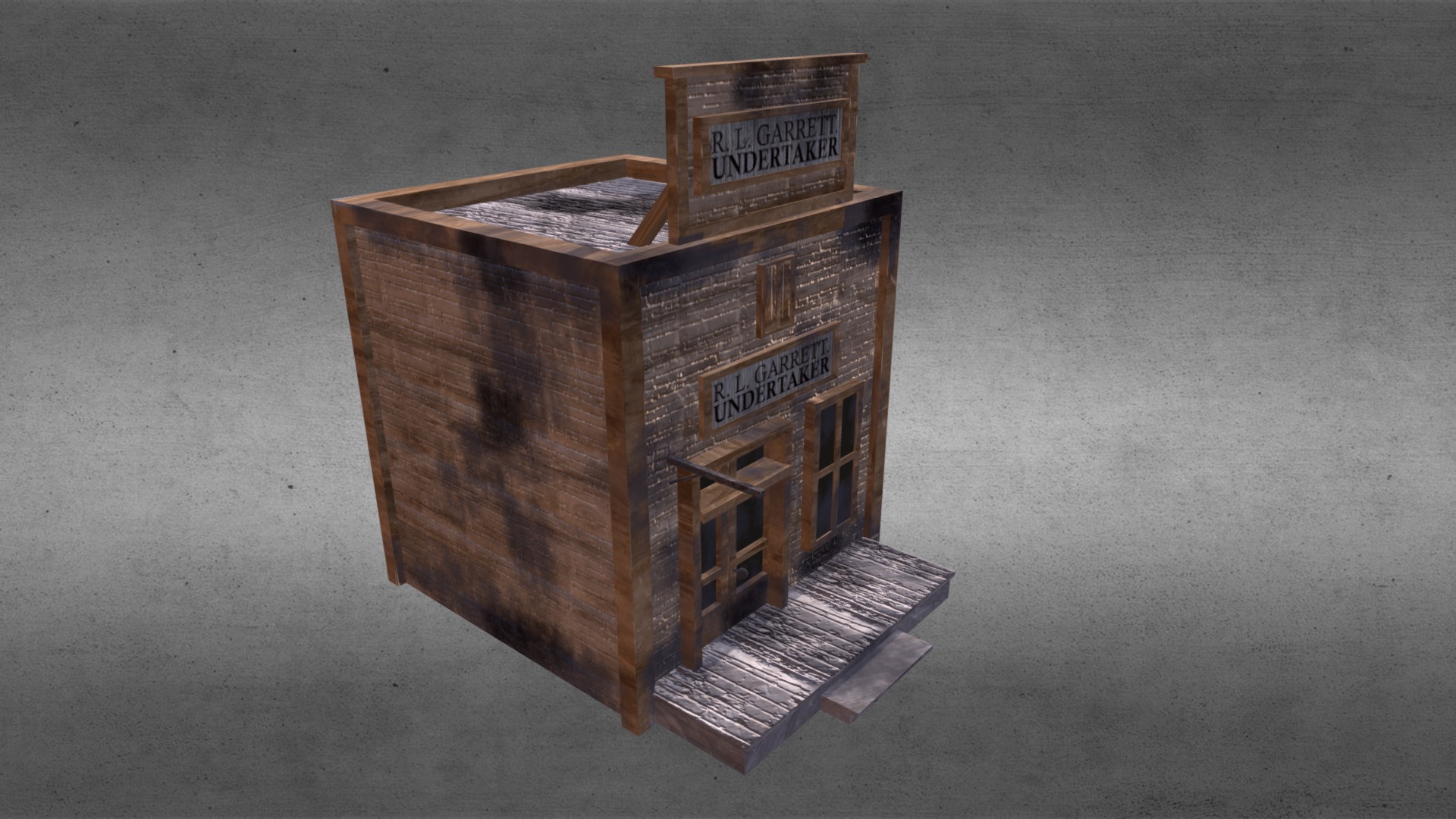 3D model Undertaker House from Magnificent Seven - This is a 3D model of the Undertaker House from Magnificent Seven. The 3D model is about a wooden box with a sign on it.