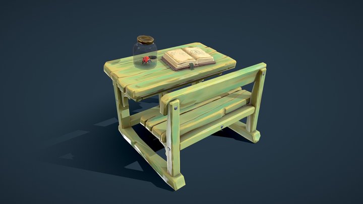 Stylized School Desk 3D Model