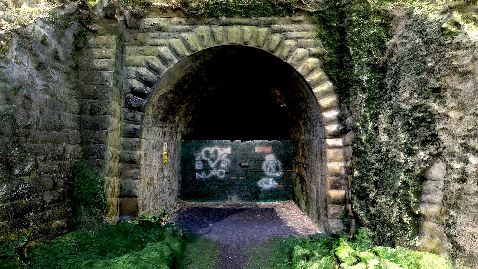 3D model NER Abandoned Tunnel - This is a 3D model of the NER Abandoned Tunnel. The 3D model is about a stone tunnel with plants growing on the walls.