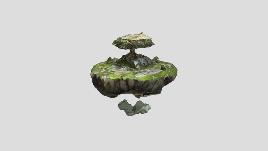 Floating Island Rock — 3D Model | Game Ready | P