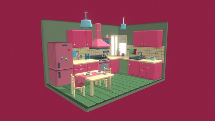Cute pink kitchen 3D Model