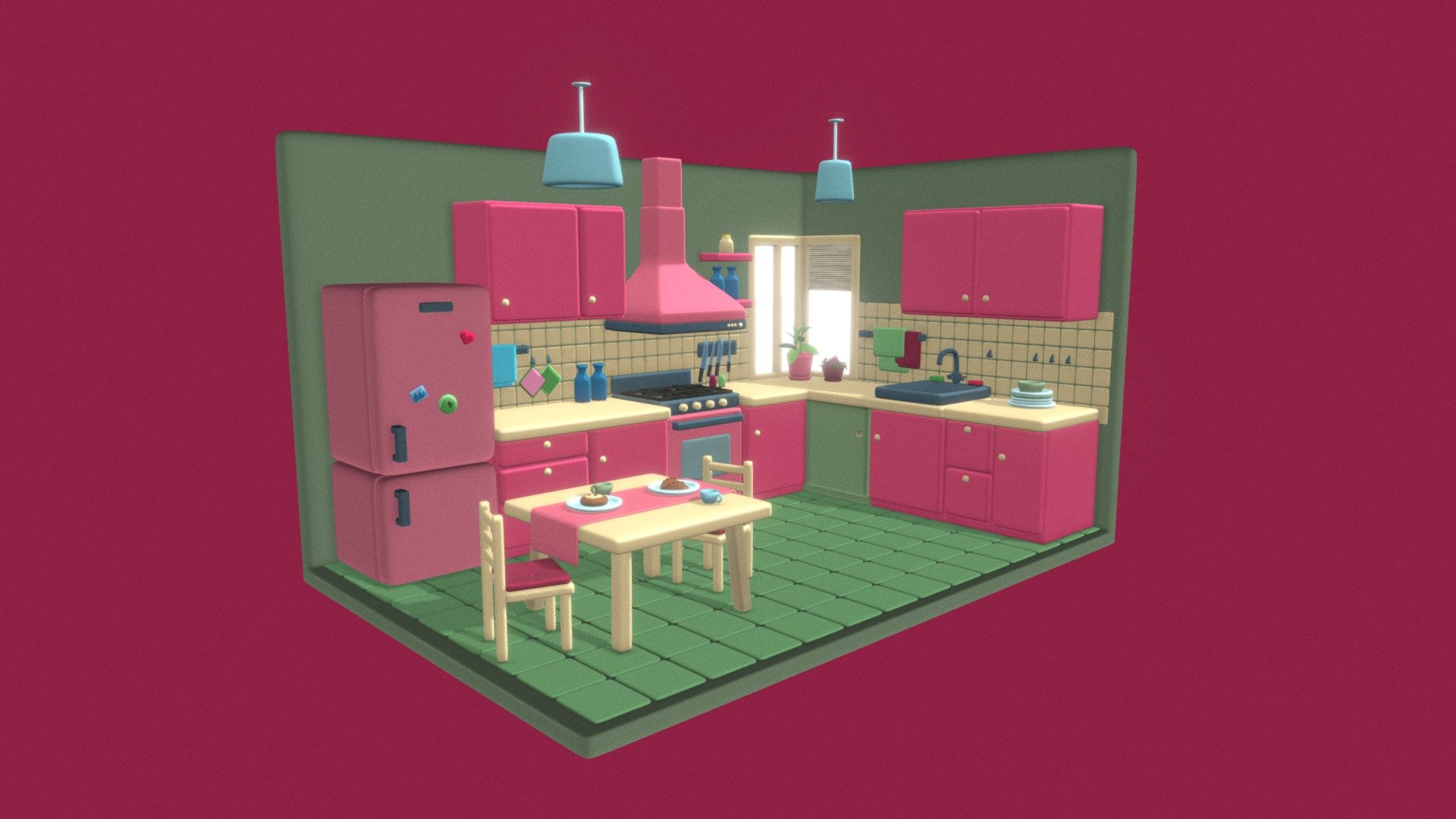 Cute pink kitchen 3D model by duaduaPeter [8cd8acd] Sketchfab
