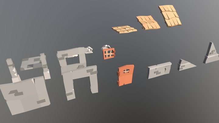 LOW POLY SIMPLE BRICK MODULAR STRUCTURES 3D Model
