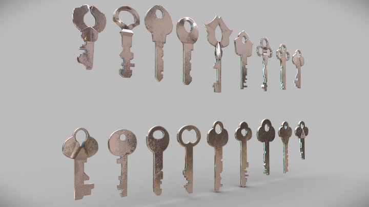 18-pack vintage keys 3D Model