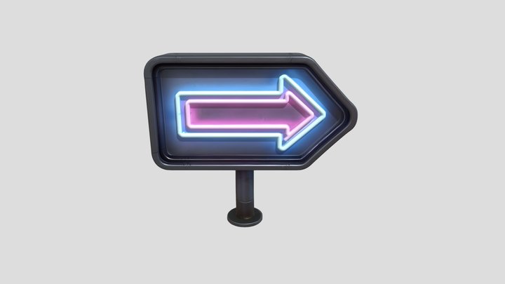 Sci-Fi Neon Directional Arrow Sign (Game-Ready)
