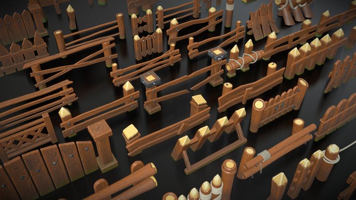 50 Wood Fence Stylize - Lowpoly -UnrealEngine 3D Model