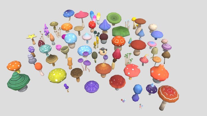 Stylized lowpoly Mushroom pack 1 3D Model