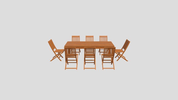 Brown Wood Dining Set 3D Model
