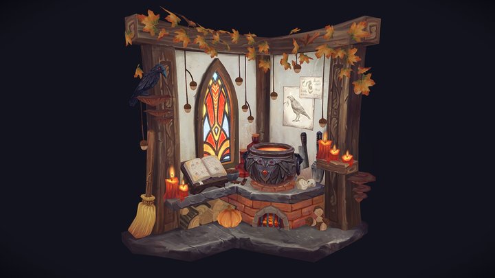 Witchy Cauldron Corner 3D Model