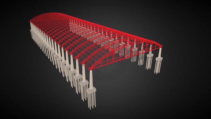 Cobertura metálica em arco - 42 m de vão 3D Model