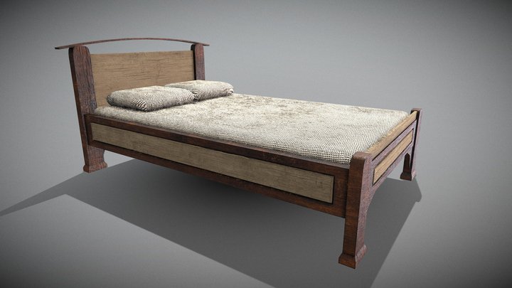 Old Wooden Bed 3D Model