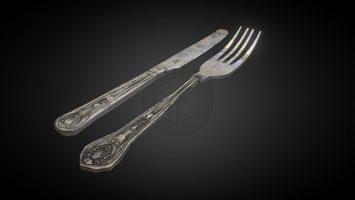 Regency Style Knife and Fork Props (Tarnished) 3D Model