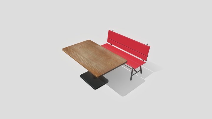 Table And Bench 3D Model