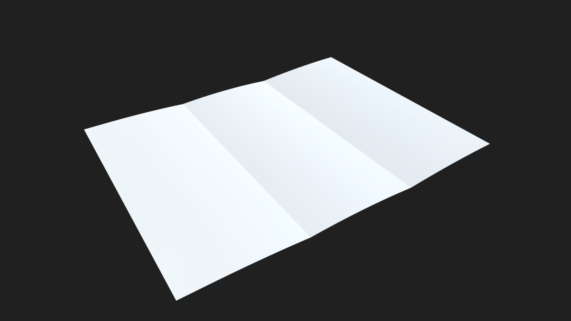 3D model Trifold mockup open - This is a 3D model of the Trifold mockup open. The 3D model is about a white rectangle with a black background.