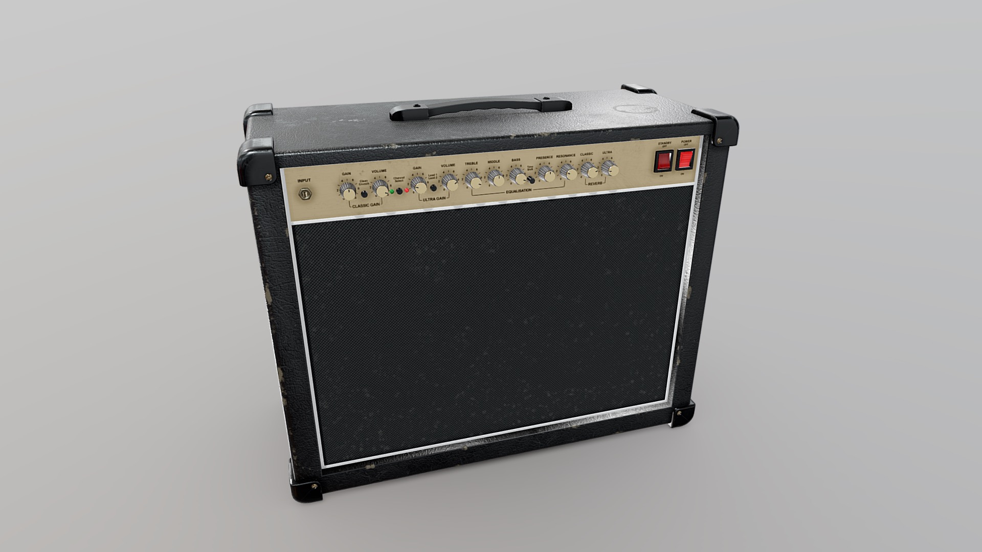 3D model Guitar Amplifier - This is a 3D model of the Guitar Amplifier. The 3D model is about a black rectangular object with a black handle.