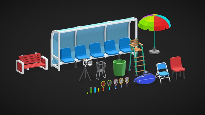 Low Poly Tennis Pack - Props 3D Model