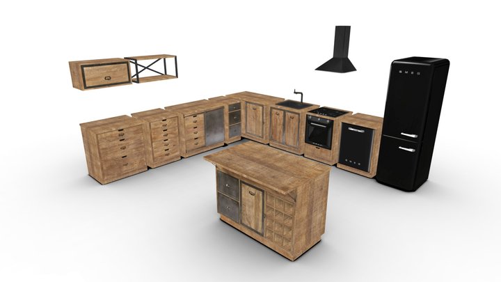 Kitchen cabinets and appliances set 3D Model
