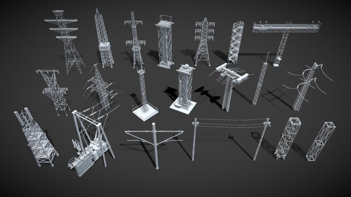 Electric Towers - 20 pieces 3D Model