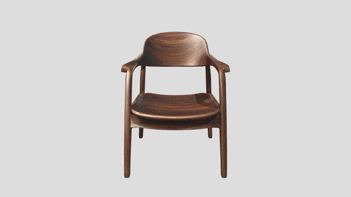 3D Wooden Chair with Walnut Finish 3D Model