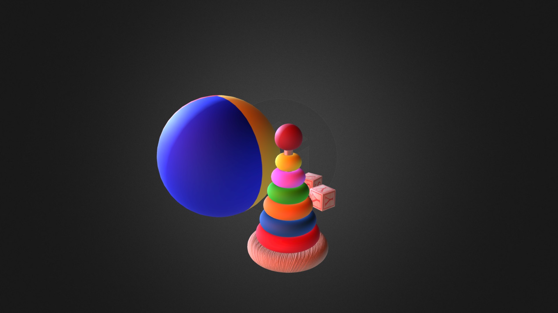 3D model Ball and Blocks Toys - This is a 3D model of the Ball and Blocks Toys. The 3D model is about a toy with a blue circle and a red circle with a white circle.