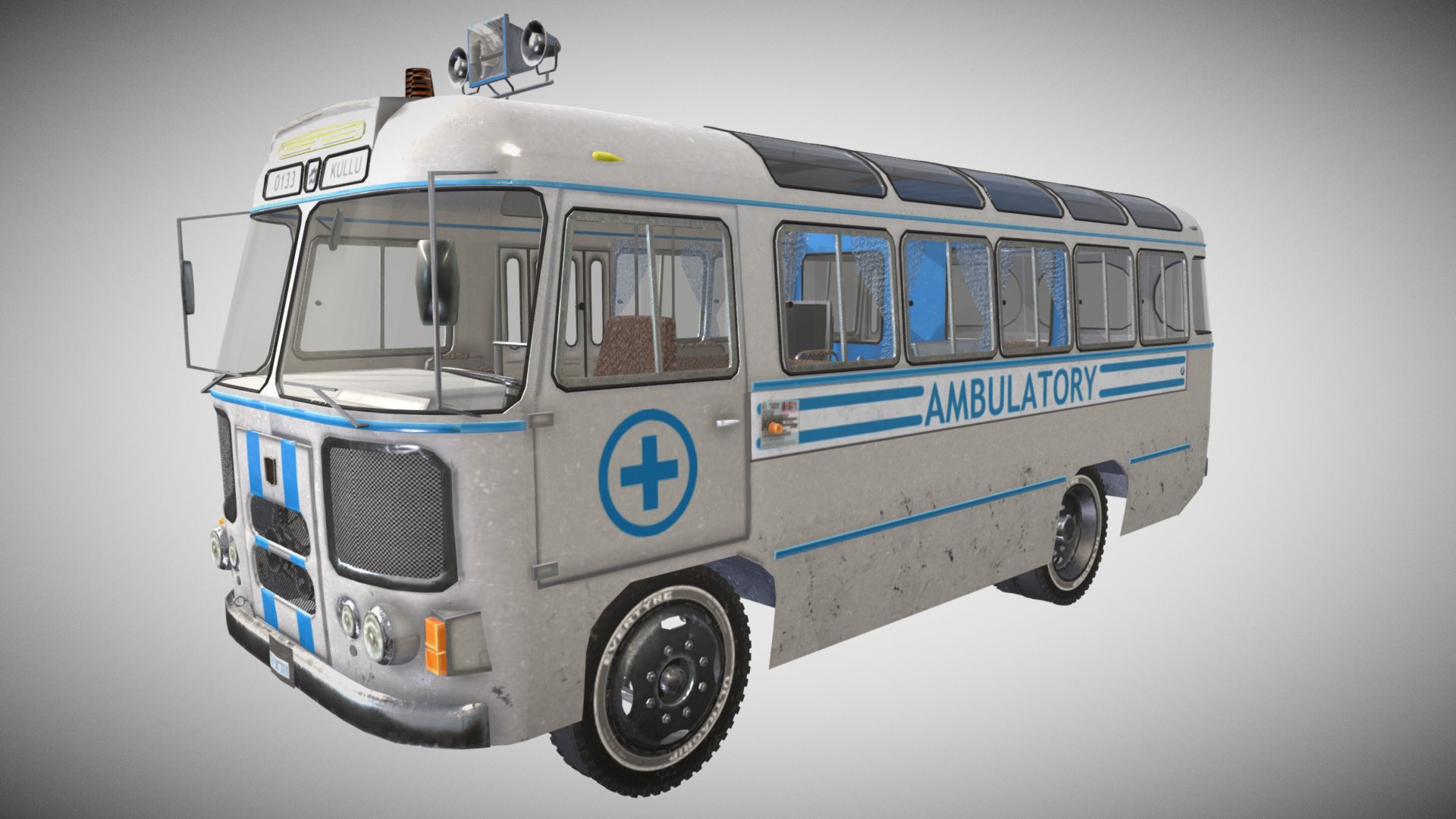 3D model Medical Ambulatory Bus - This is a 3D model of the Medical Ambulatory Bus. The 3D model is about a blue and white bus.