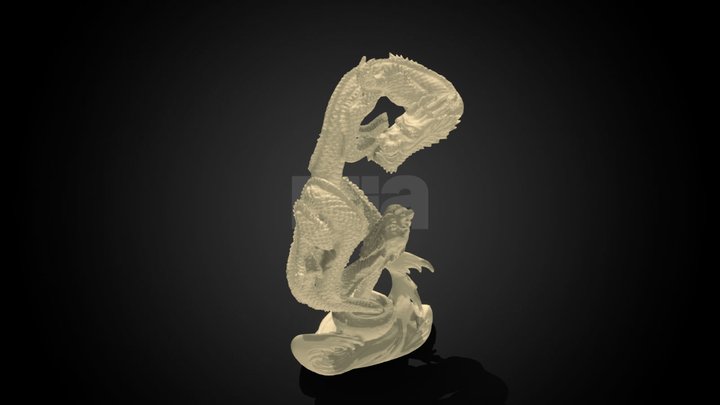 Two dragons emerging from a bowl amid waves – Kostenloses 3D-Modell STL