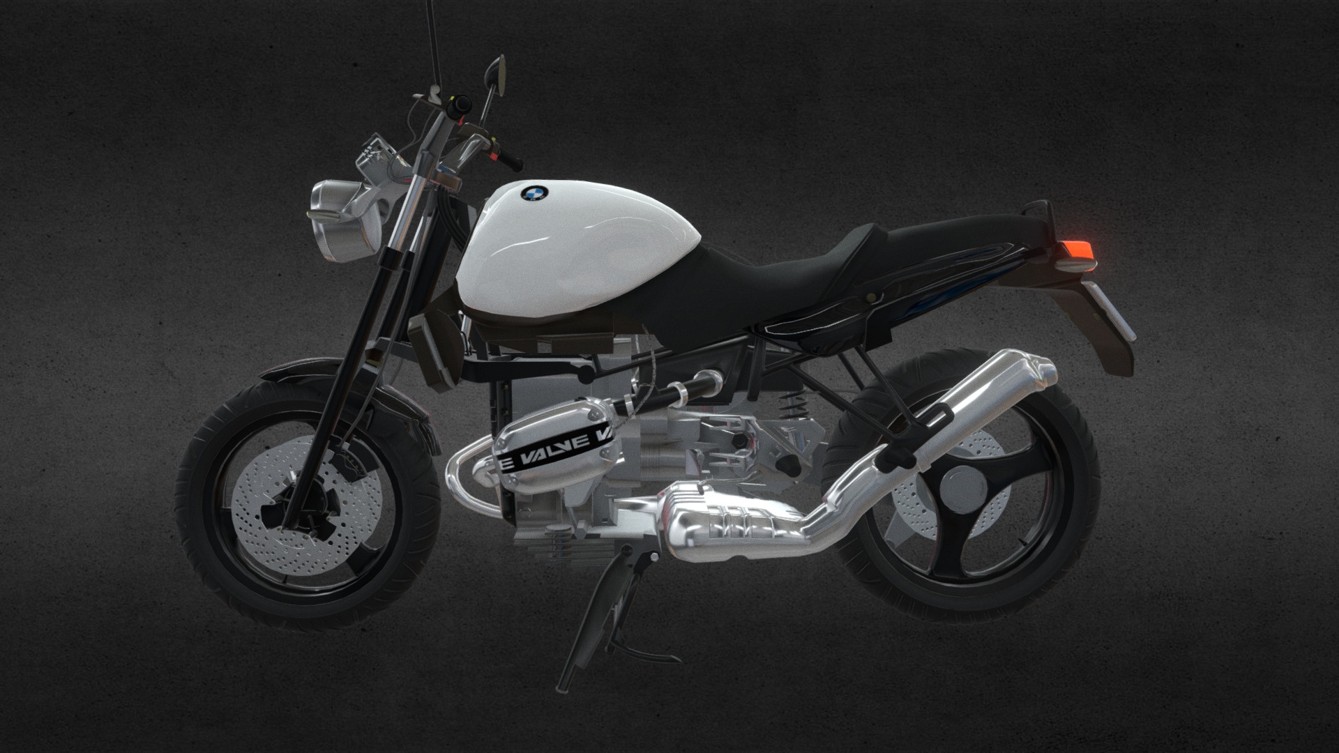 3D model BMW R1100 - This is a 3D model of the BMW R1100. The 3D model is about a motorcycle parked on pavement.