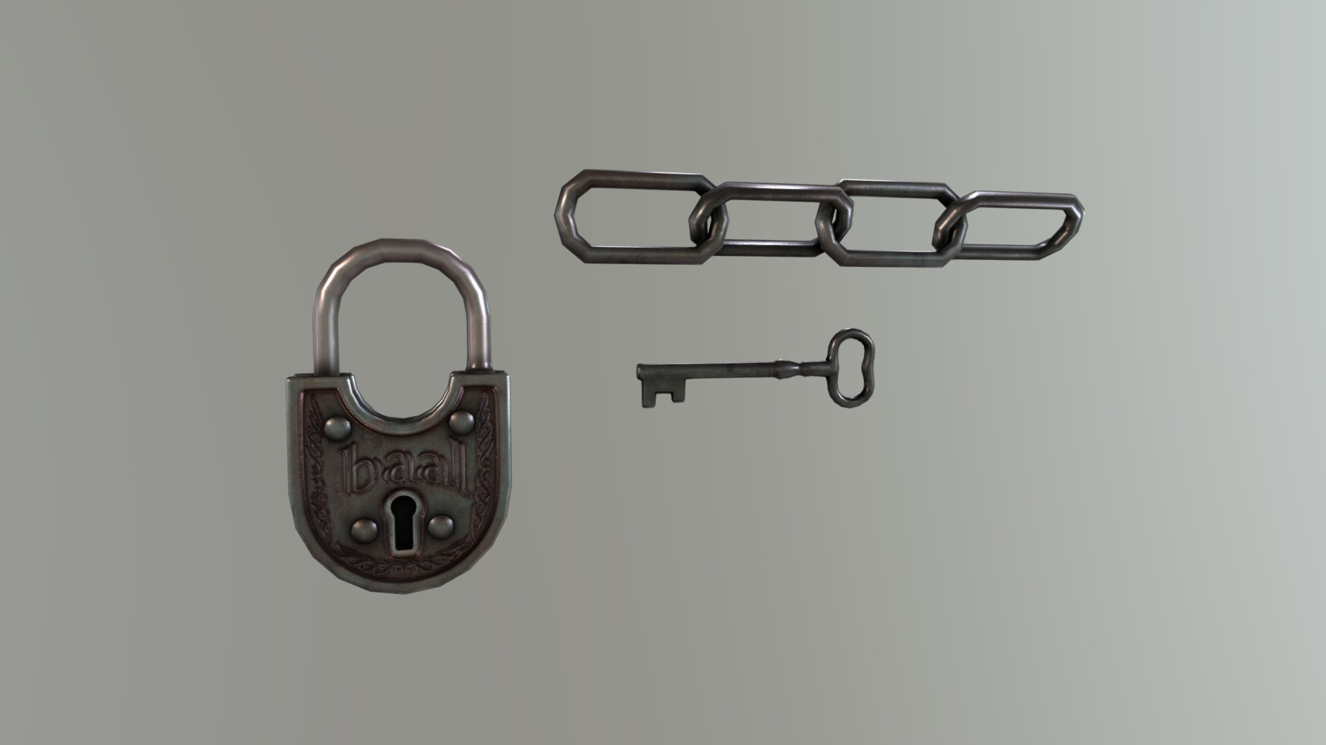 3D model Game Art: Vintage Lock and Key - This is a 3D model of the Game Art: Vintage Lock and Key. The 3D model is about a close-up of a key.