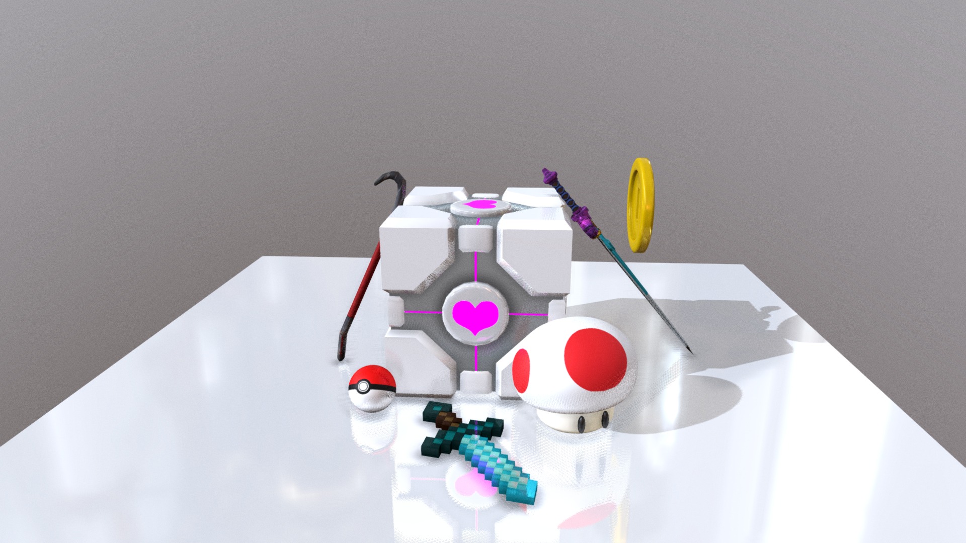 3D model Video Game Items - This is a 3D model of the Video Game Items. The 3D model is about a toy robot with a green tube.