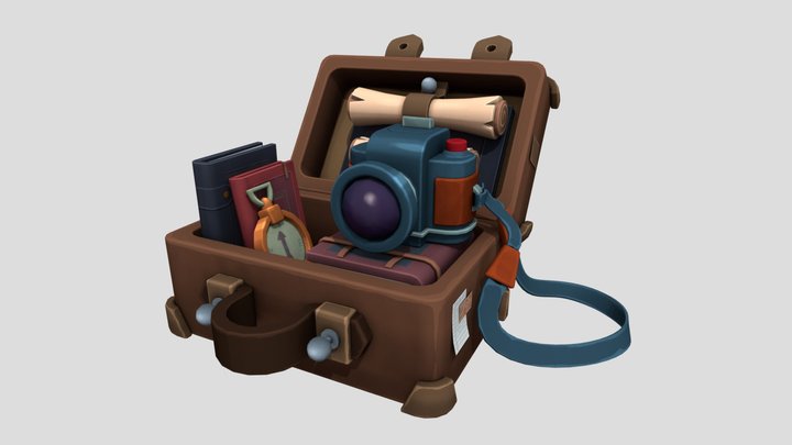 Stylized Hand Painted Suitcase 3D Model