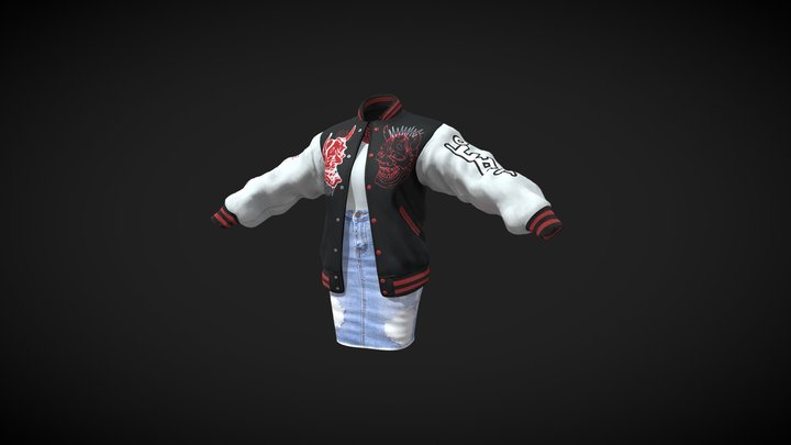Black Dokkaebi Fashion Varsity Jacket 3D Model