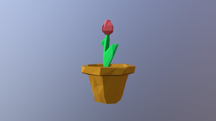 Low Poly Flower Pot With Rose 3D Model