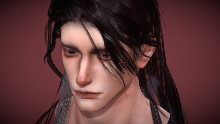 3D Head Male Low Poly GameReady Long Hair 3D Model