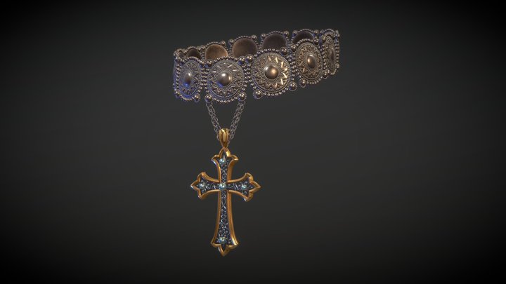 Medieval Cross Necklace 3D Model