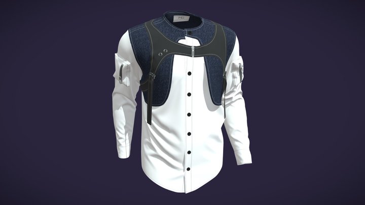 White linen shirt with black leather vest 3D Model