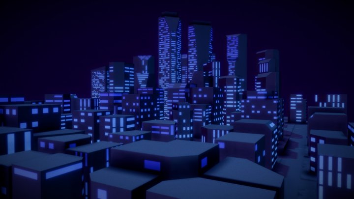 Low-Poly Night City 3D Model