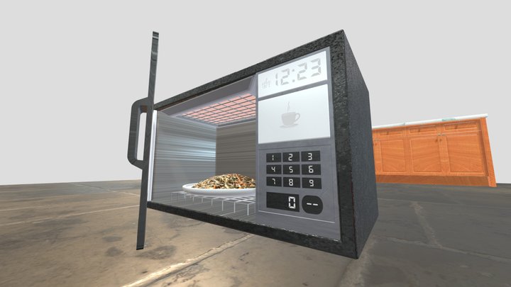 Futuristic Microwave, Food and Cabinets 3D Model