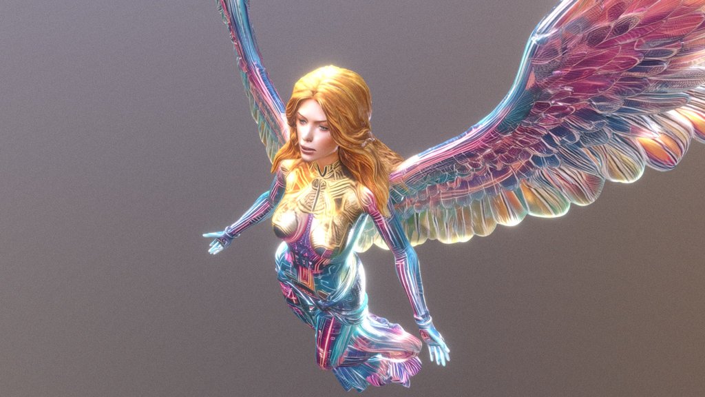 Neon Angel With Holographic Wings