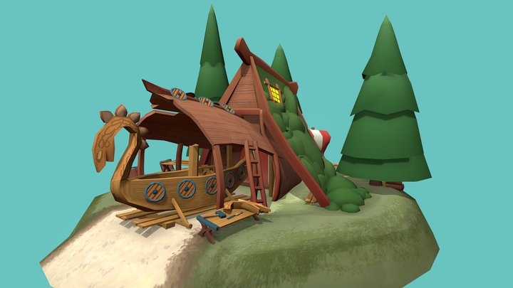DAE Villages - Mossy BoatShack 3D Model