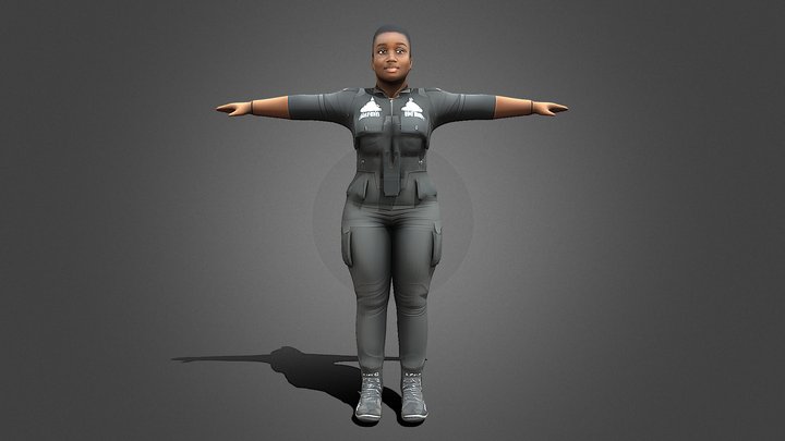 Black Police Officer Woman 3D Model